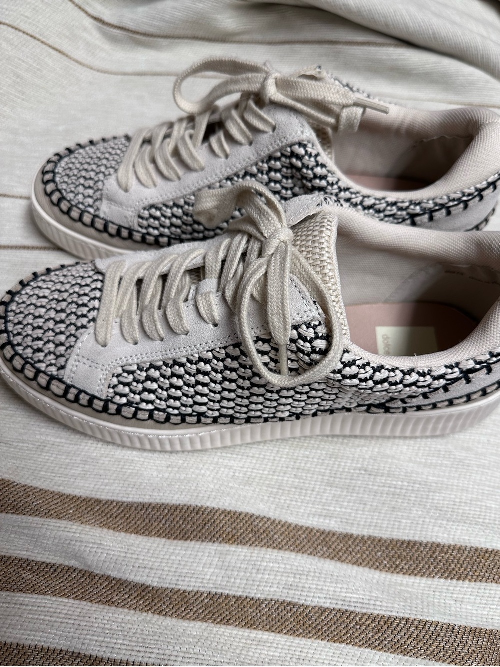 Dolce Vita Cream and Black Woven Low-Top Sneakers